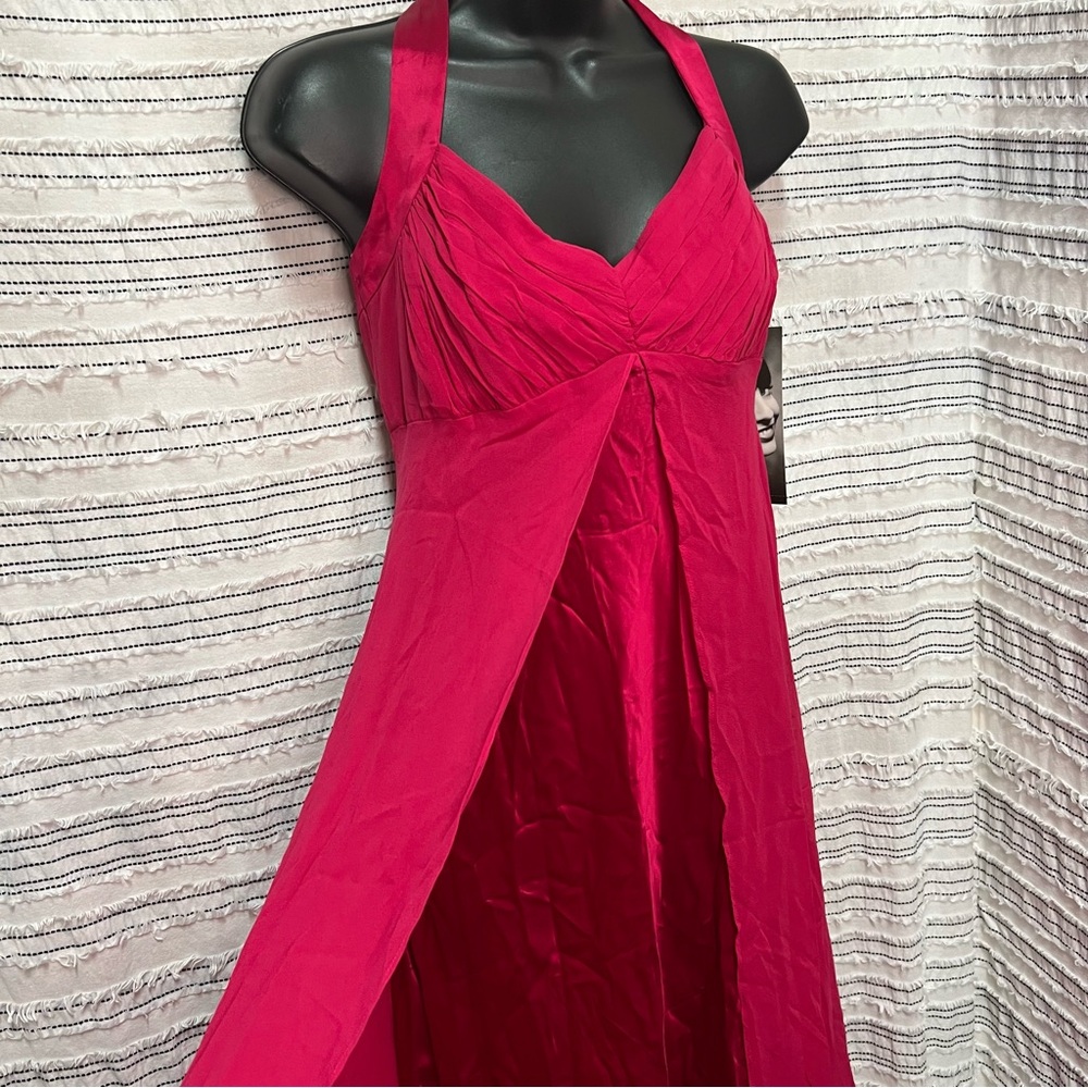 Donna Ricco Pink 100% Silk Halter Dress formal maxi Barbie core flowing ruched 6 - Picture 3 of 9
